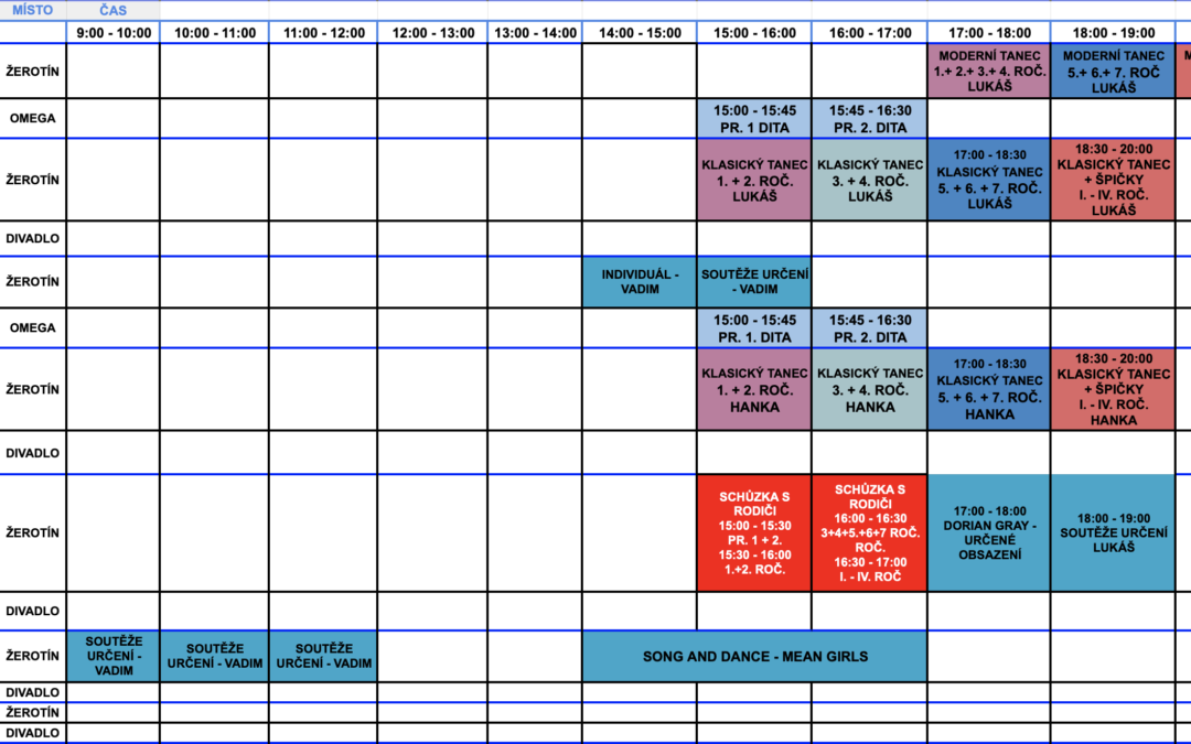 Týdenní rozvrh hodin + schůzka s rodiči