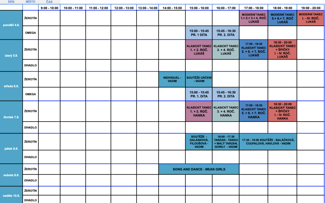 Týdenní rozvrh hodin 4. – 10. 9.
